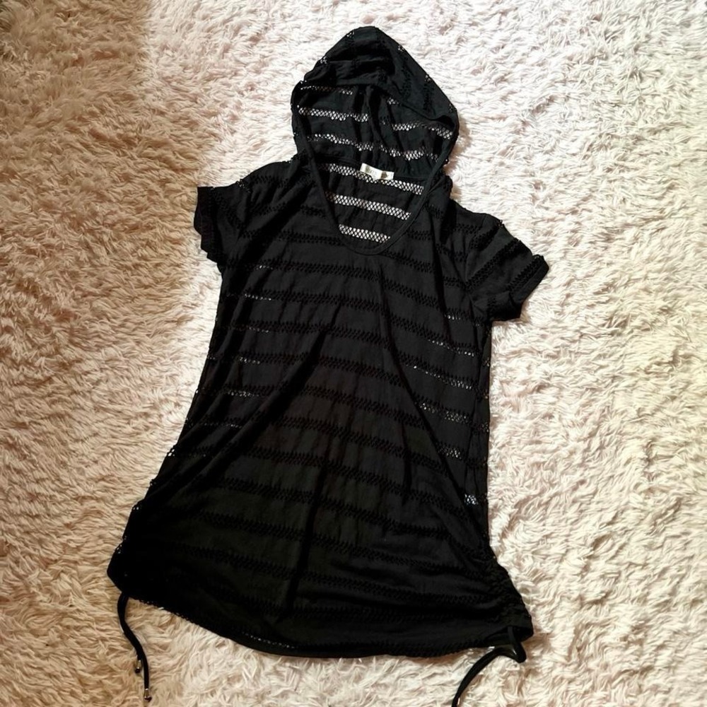 Sheer Striped Dark Fairy Grunge Whimsygoth Swim Coverup‎ Hooded Dress Womens M